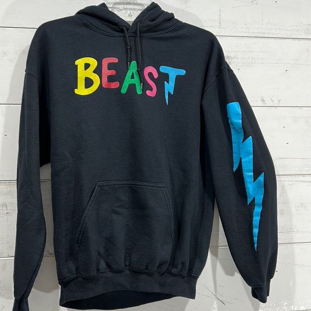 MrBeast BEAST Hoodie Mens Medium Black Graphic YouTube Merch Gildan Pullover